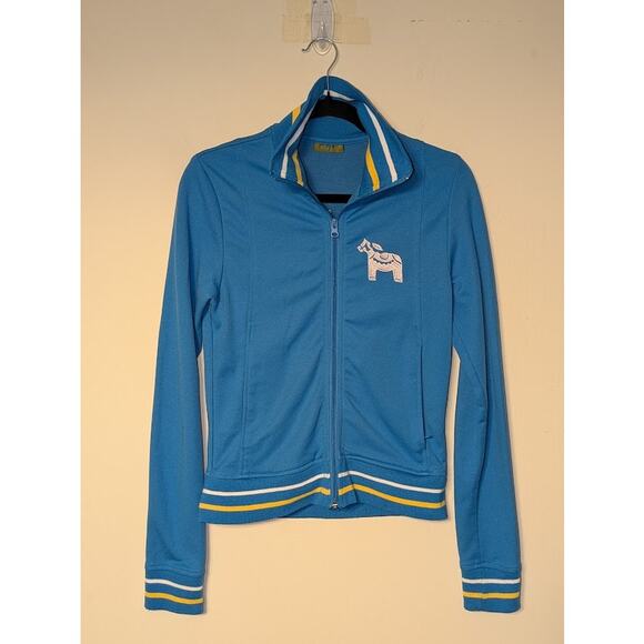 BDG Women's Medium Sverige Spellout ~ Sweden Full-Zip Track Jacket Zip Pockets - Picture 2 of 10